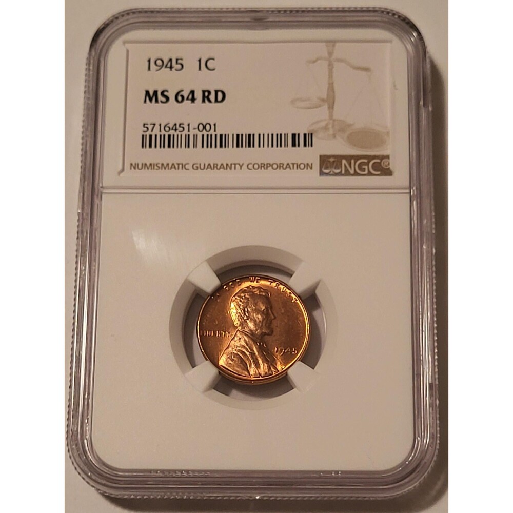 1945 Lincoln Wheat Cent MS64 RED NGC
